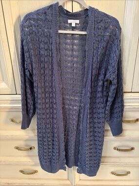Lightweight Open-Knit Cardigan Sweater - Blue